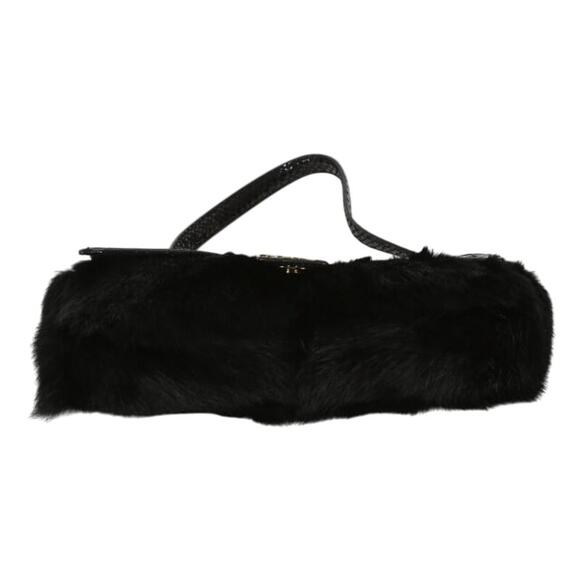 Michael Kors Black Python Embossed Leather &‎ Rabbit Fur Fulton Shoulder Bag - Picture 6 of 10